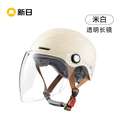 New model cycling half helmet, suitable for all seasons, adult helmet, electric motorcycle helmet, certified helmet (Motosiklet kaskı (dəbilqə)) - off-white-transparent-long-mirror-one-size-fits-all