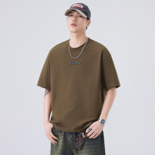 安洋男装宽松短袖T恤2025夏季新款透气潮牌字母休闲百搭上衣批发