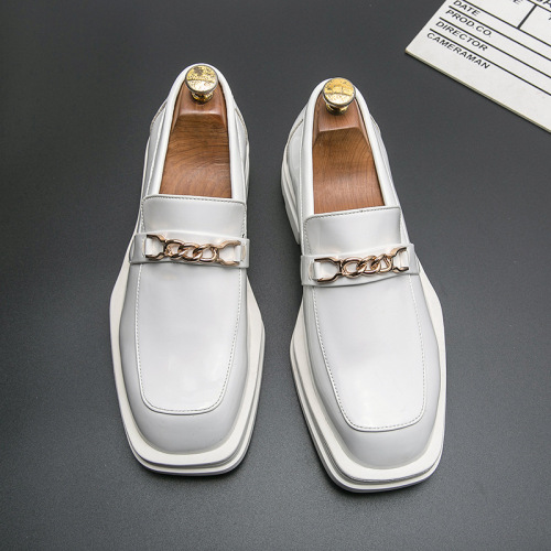 Men's Square Head Leisure Small Leather Shoes, Business Formal New Style, Korean Version Fashion Hairstylist Thick Sole White Single Shoes, Wholesale