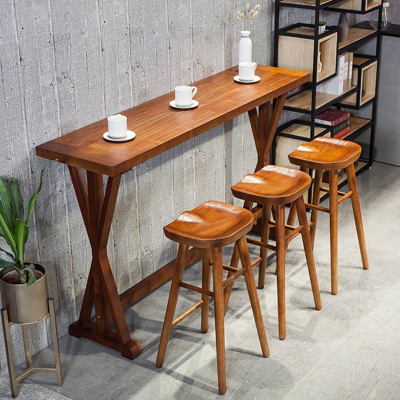 Solid wood bar table and chair combination home living room small bar counter bar balcony wall high leg narrow table strip
