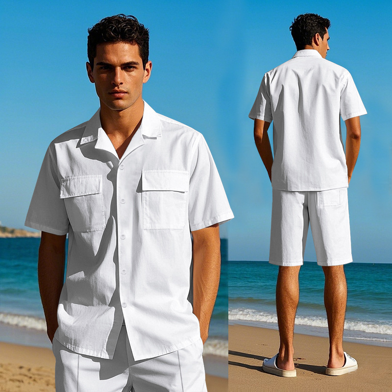 Men's Clothing Men's Light Luxury Casual Hawaiian Short Sleeved Shirt Shorts Set Summer Thin Workwear Loose Fit_viptrois.com