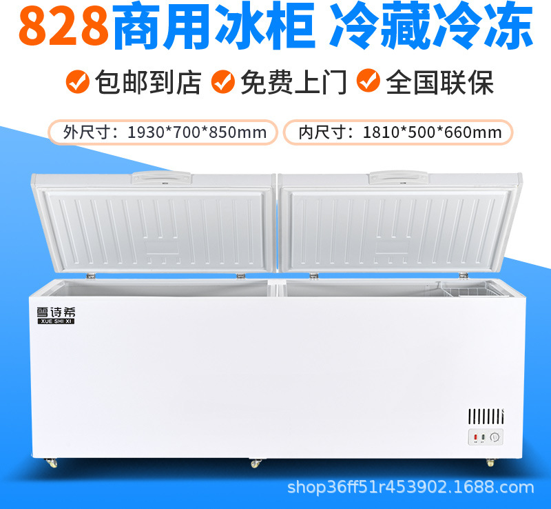 Congelador Xueshixi Congelador comercial horizontal de gran capacidad refrigerado Congelador grande de doble uso Refrigerador de temperatura simple y doble