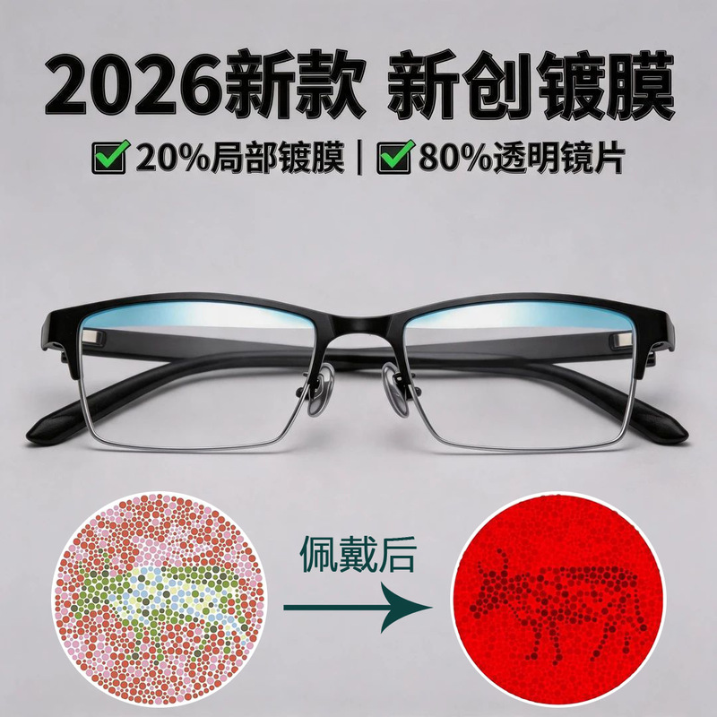 New Two-In-One Color Blindness and Color Weakness Glasses, High-Definition Color Recognition, Specifically for Red and Green, Unisex Frame, Can Be Customized with Prescription Lenses