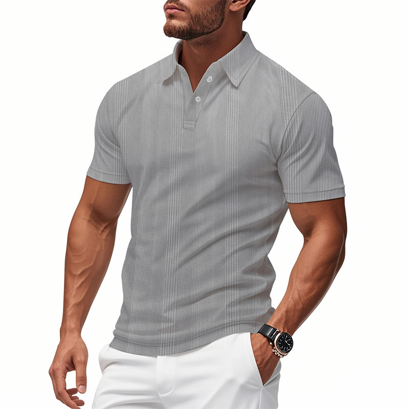 Transfronterizo Amazon americano de verano jacquard hombre polo camiseta de manga corta simple estilo británico con solapa pesada camiseta para hombre