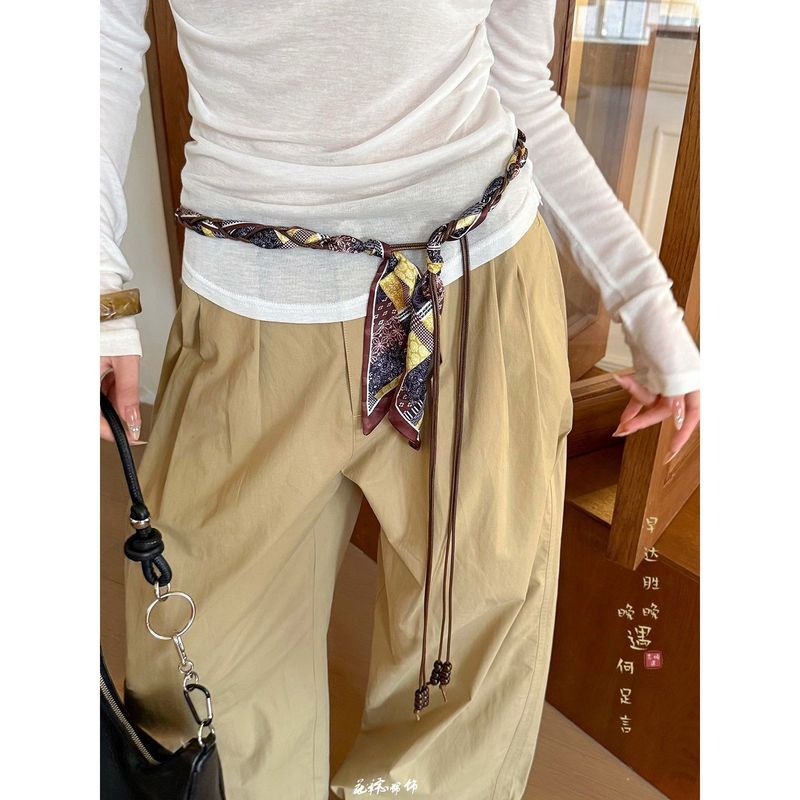 棕色腰果花丝巾编织腰带女款复古民族风腰链装饰配牛仔裤丝带腰绳|undefined