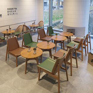 Cafe Sofa Rattan Single Sofa Chair Solid Wood Designer Wabi-Sabi Style Antique Chair Dining Milk Tea Shop Table and Chairs