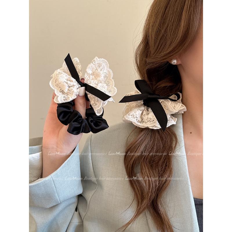 Niche Korean Lace Bow Scrunchie Super Fairy Hairband for Women 2025 New Classic Leather Case