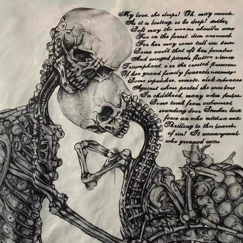 American-style Retro Short-sleeved Skull Print T-shirt y2k Subculture Millennium Spice Girl Slim-fit Lace-up Sexy Top