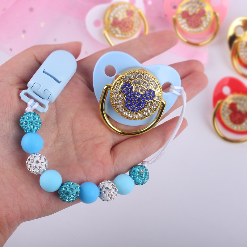 Nuevo bebé suministros cristal animal patrón chupete bebé silicona cuentas Cadena de chupete conjunto de dos piezas