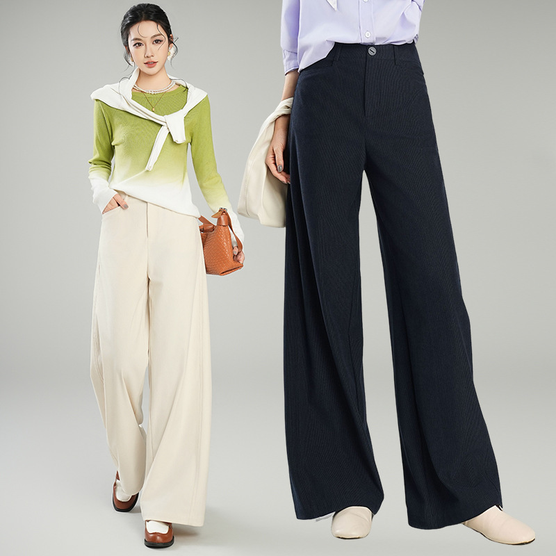 Acetate Tencel Wide-Leg Wool Pants for Women Spring and Summer 2025 New Loose Draped Straight Pants Commuter Thin Trousers