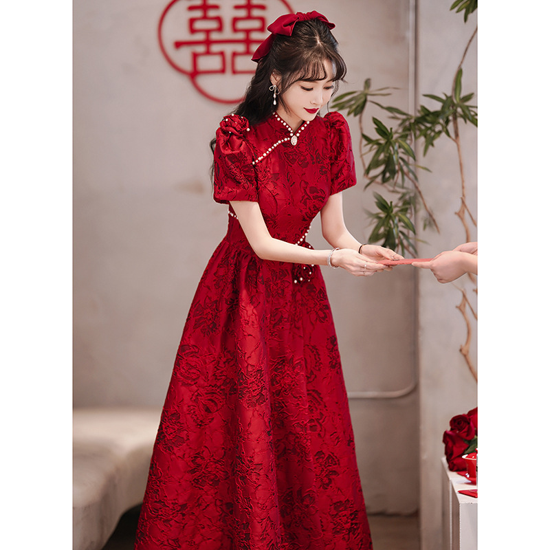 Cheongsam Improved Toast Dress Bride Burgundy Engagement Wedding Chinoiserie Retro Style Chinoiserie Small Banquet Dress