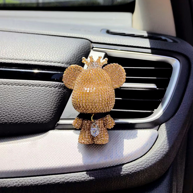 Dibujos animados gran cabeza oso coche aire acondicionado salida de aire decoración coche perfume clip interior accesorios incienso clip aromaterapia hembra diamante