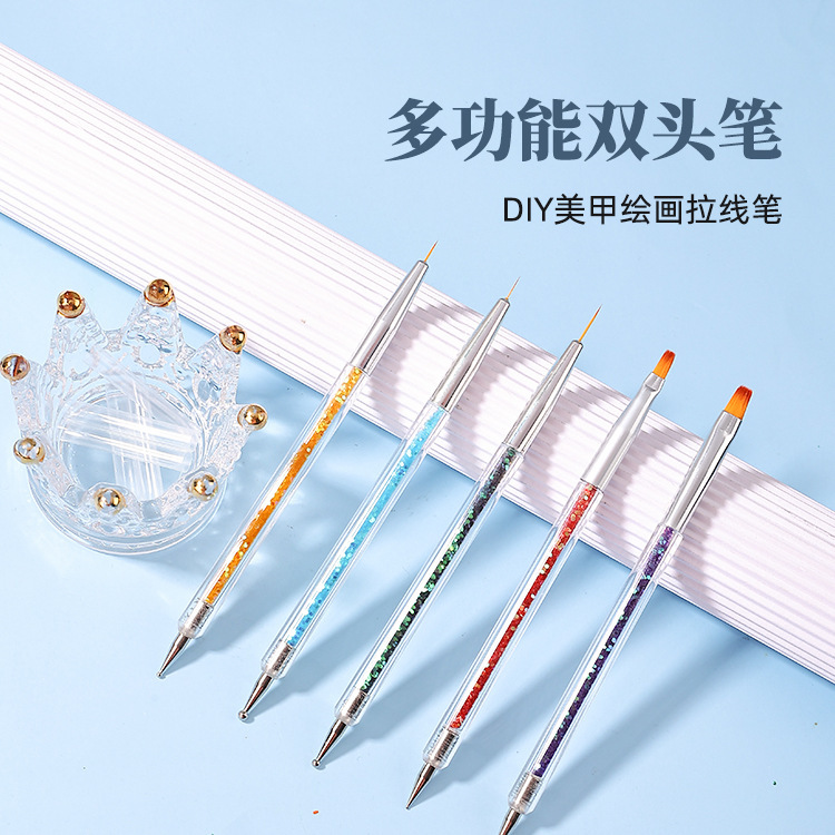 Nail art brush tool set pull line color painting flower tracing line French pen phototherapy flat cut pattern arrangement pen dot ball pen