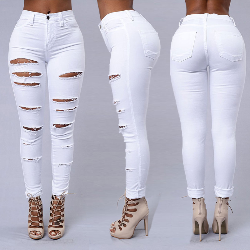 AliExpress wish Amazon ebay new European and American ripped jeans women's leggings women's jeans