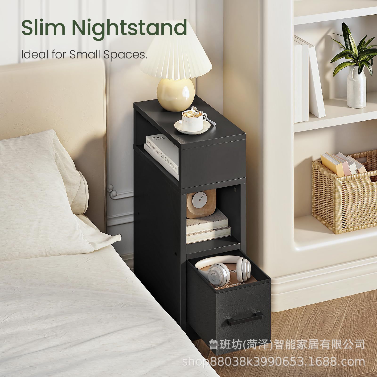 New Ultra-Narrow Bedside Table, Simple Home Bedroom Sandwich Bedside Table, Small Storage Cabinet with Drawers