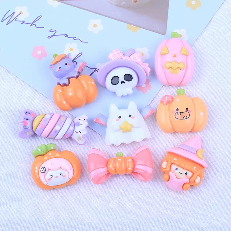 工厂店diy发绳发夹冰箱贴饰品材料树脂配件批发新款万圣节南瓜灯