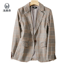气质复古格纹西装女2025春季外套女士衣服修身小西服女款一件代发