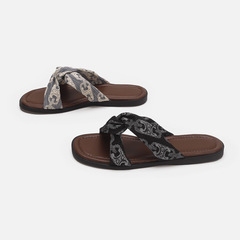 跨境交叉帶露趾拖鞋女2024年夏季新款女士配裙子羅馬鞋平底涼拖鞋