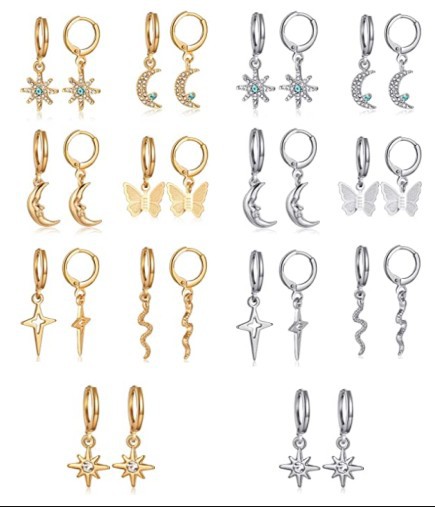 Zircon Inlay Material Drop Earrings Classification 1 Set Retro Geometric Star Inlay Alloy Zircon Drop Earrings
