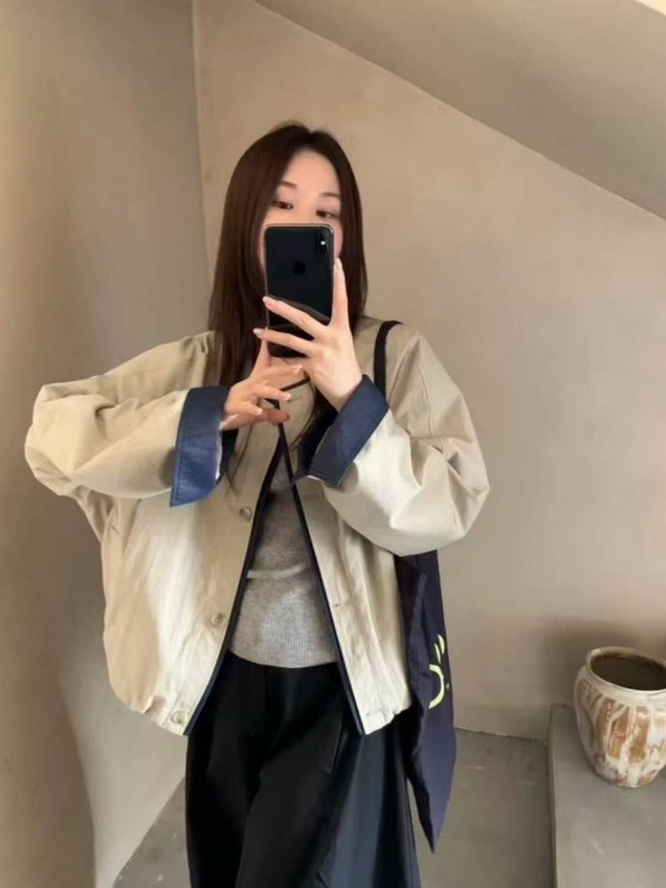 2025秋季新款韩版撞色简约时尚短外套女宽松休闲夹克上衣气质百搭|undefined