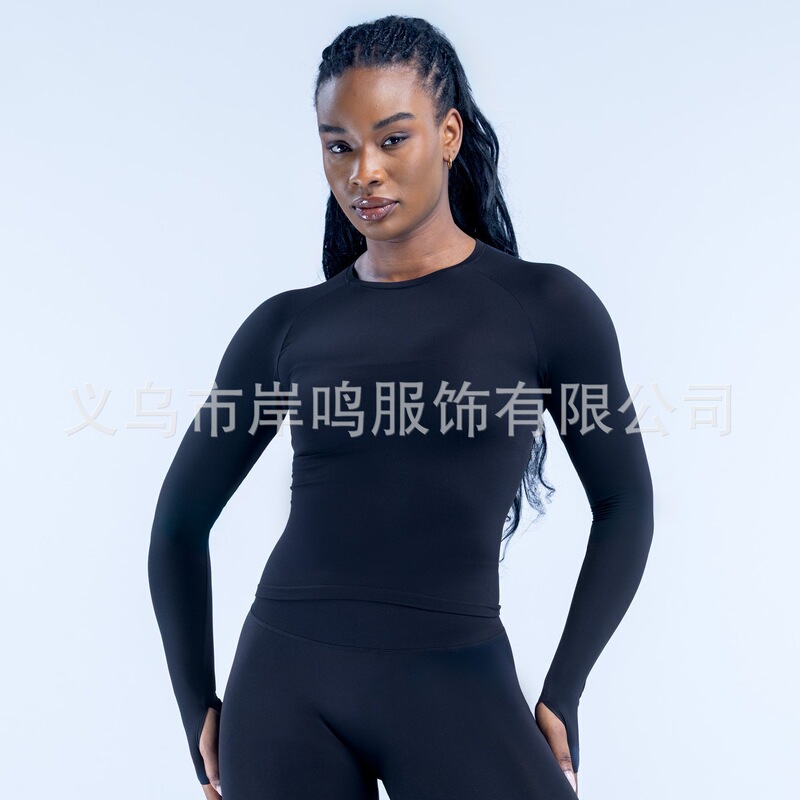 Df fully matte nylon thumbhole tight long-sleeve high-elastic moisture-wicking seamless fitness long-sleeve yoga long-sleeve