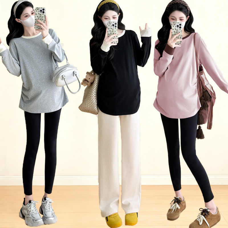 Women's Autumn and Winter Trendy Round Neck Patchwork Sleeve Loose Plus Size Versatile Commuter Base Shirt