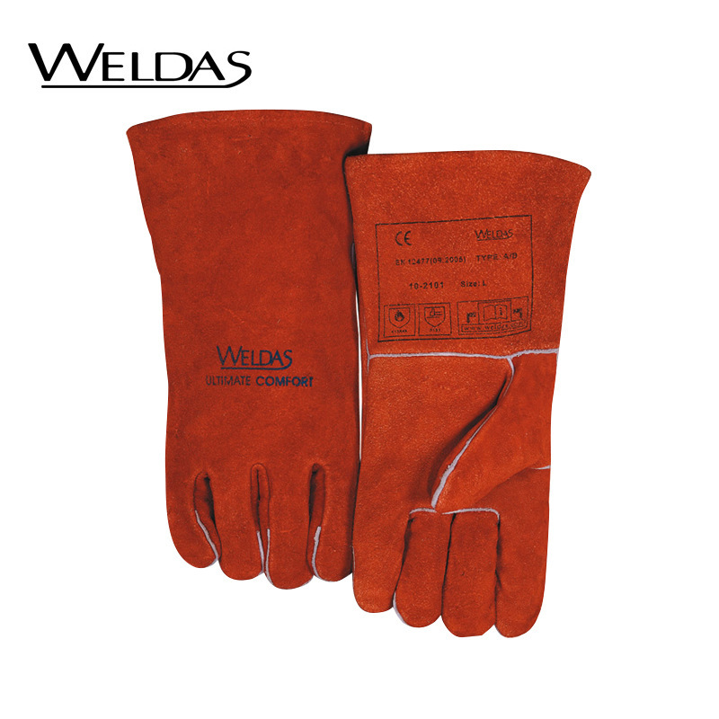 威特仕 10-2101 锈橙色斜拇指款牛皮耐磨隔热阻燃防飞溅焊接手套