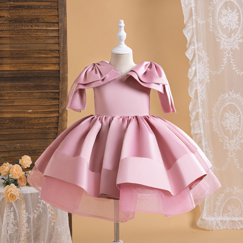 2026 vestido de niñas Europa y América nuevo satén arco de la princesa Xiao Yan ropa de espectáculo infantil
