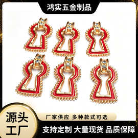 欧美跨境镶钻几何滴油金色镶钻锁孔装饰扣金属纽扣箱包服装锁孔