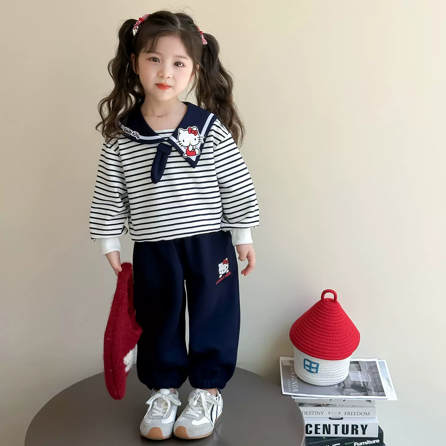 女童运动套装春秋款2025新款儿童条纹卫衣秋装女宝宝海军领两件套