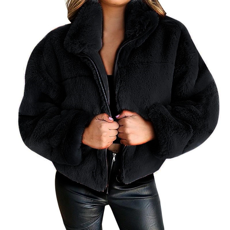 Women'S Fashion Solid Color Patchwork Zipper Coat Plush Coat display picture 8