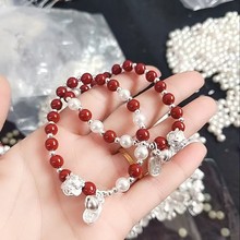 足银999醒狮朱砂手链女手串铃铛平安本命年足银手链新年礼品批发