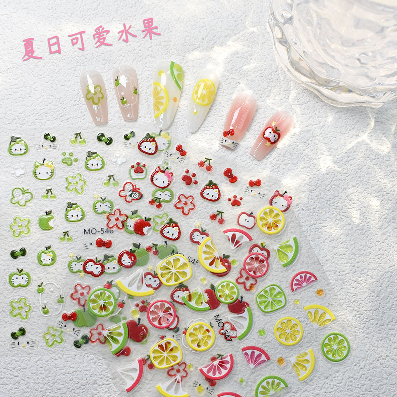 Three-Dimensional Relief Fruit Nail Art Stickers Cute Lemon Apple Fresh Fruit Summer Cool Wind Nail Decoration Stickers