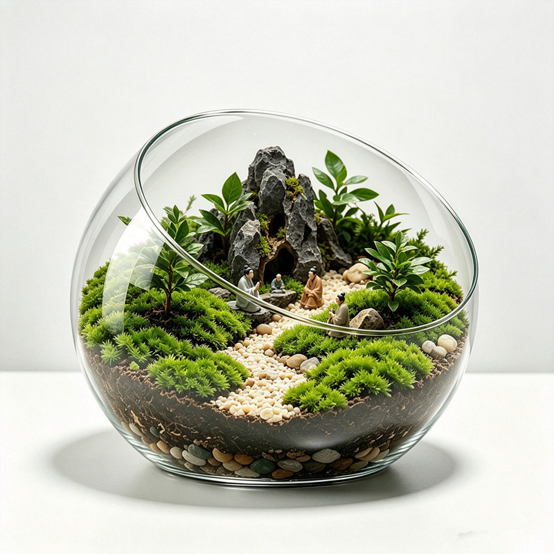 Micro-landscape moss bottle glass container, handmade DIY succulent plant ecological bottle, transparent slanted mini vase