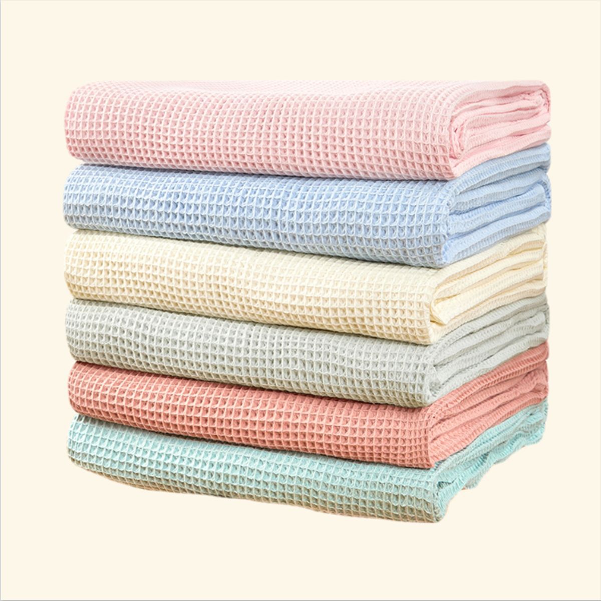 Amazon Hot Sale Pure Cotton Waffle Baby Blanket Swaddle Blanket Neutral Soft Light Skin Baby and Child Cover Blanket