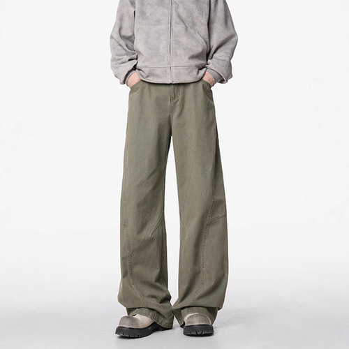 American style casual work pants for men, 2025 spring retro loose straight-leg versatile wide-leg pants