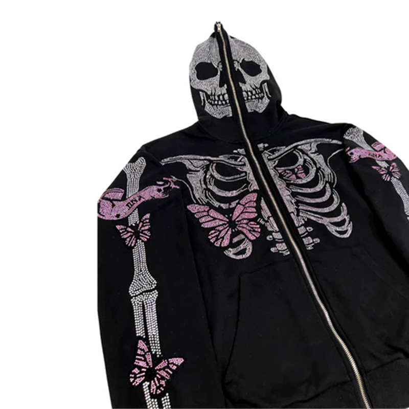 Felpa con cappuccio hip-hop larga con stampa teschio cartoon autunno e inverno 2022 nuovo stile_voghion.com