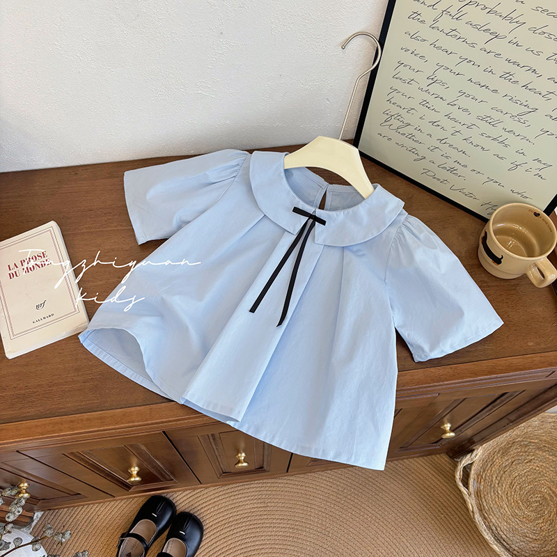 New Girls' College Style Summer New Shirt Top Doll Collar Fashionable Stylish Short Sleeve Shirt Ouruo Fashion