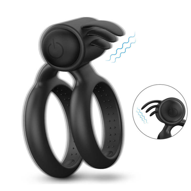 10-Frequency Vibrating Double Penis Ring, Tongue-Licking Couples Wearable, Silicone — detail image 3