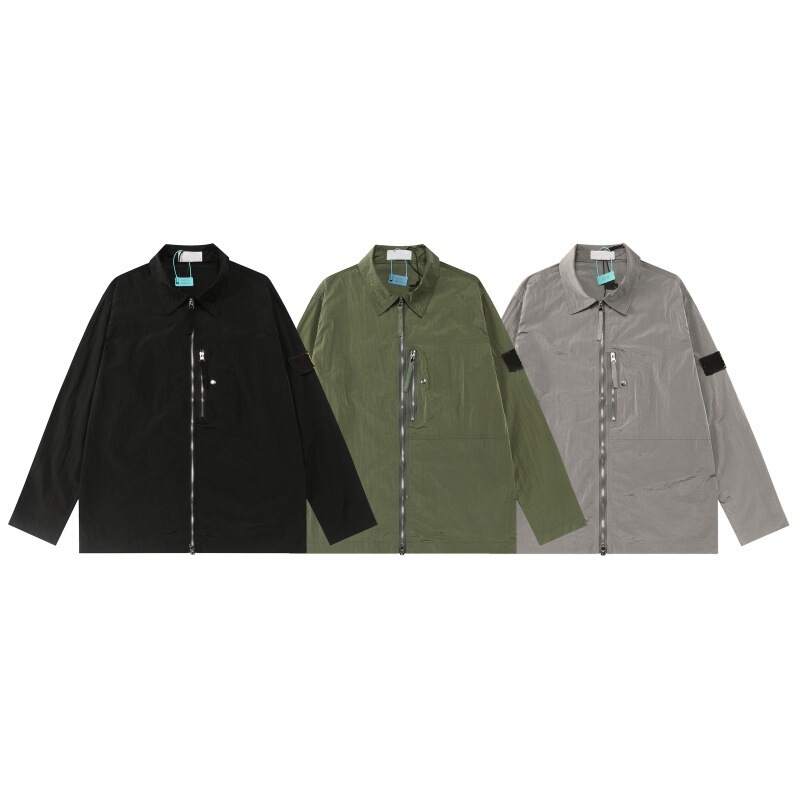 Solid Color Lapel Pocket Loose Zipper Shirt Jacket Thin Coat Spring and Autumn Solid Color Lapel Pocket Loose Zipper Shirt Jacket Thin Coat Spring and Autumn
