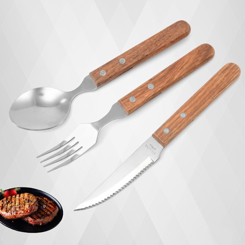 Manufacturer Wholesale Rosewood Handle Steak Knife, Fork, and Spoon Western Restaurant Cutlery Set Stainless Steel Western-Style Tableware Manufacturer Wholesale Rosewood Handle Steak Knife, Fork, and Spoon Western Restaurant Cutlery Set Stainless Steel Western-Style Tableware