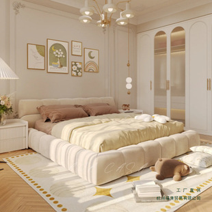 Puff Bed Technology Velvet Bed Modern Simple Master Bedroom Large Bed Light Luxury Fabric Bed Princess Style Double Bed