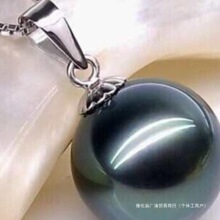 批发天然大溪地海水黑珍珠粉925纯银吊坠正圆强光送锁骨项链广清