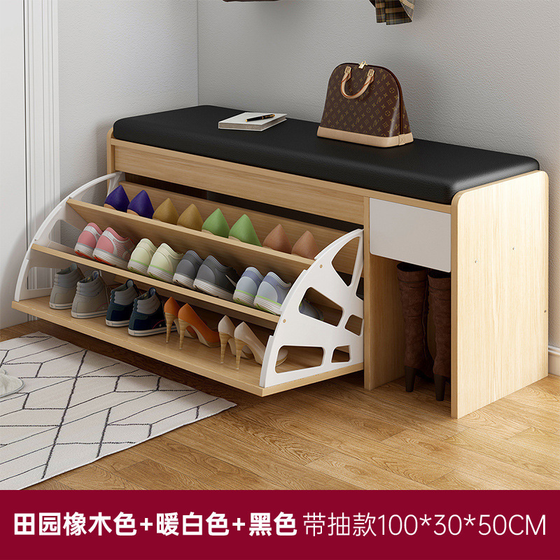 転倒式靴交換スツール、家庭用玄関靴キャビネット、座って靴を履けるスツール、玄関スツール、ネット有名人のエントリーソフトバッグクッション靴ラック|undefined