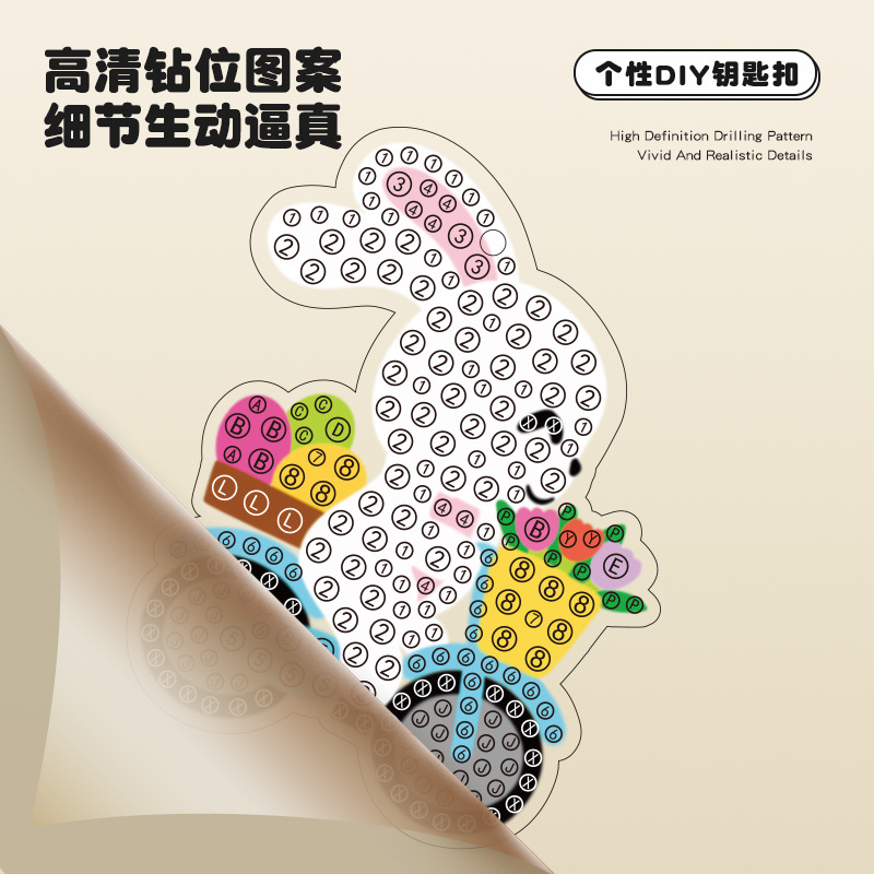 Venta caliente transfronteriza, derechos de autor, pintura de diamantes, llavero de acrílico DIY hecho a mano, colgante multiusos, juego de caja de color