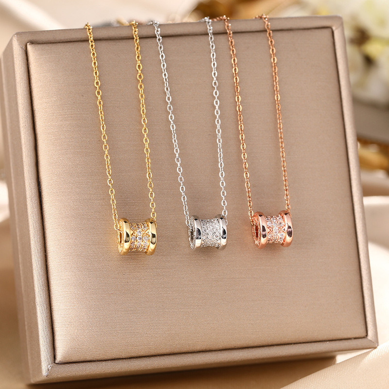 Korean Style Internet Celebrity Same Style Small Man Waist Titanium Steel Necklace Women's Exquisite Zircon High-grade Clavicle Chain Light Luxury Necklace Chain Jewelry