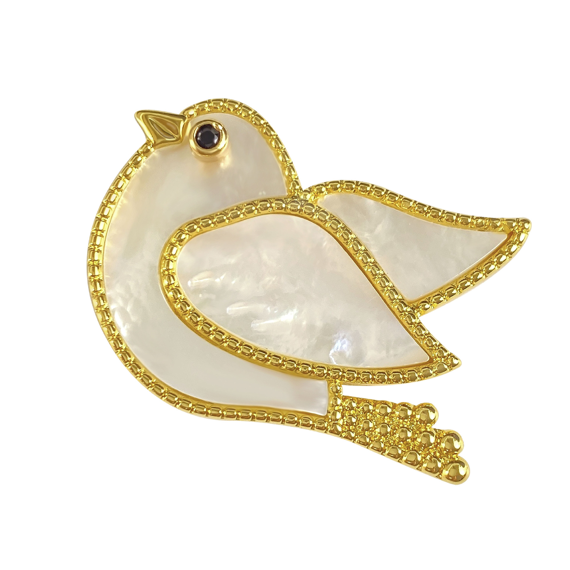 Exquisite Peace Dove Retro Elegant Outfit Design Natural White Mother-Of-Pearl Gemstone Bird Animal Scarf Buckle Brooch