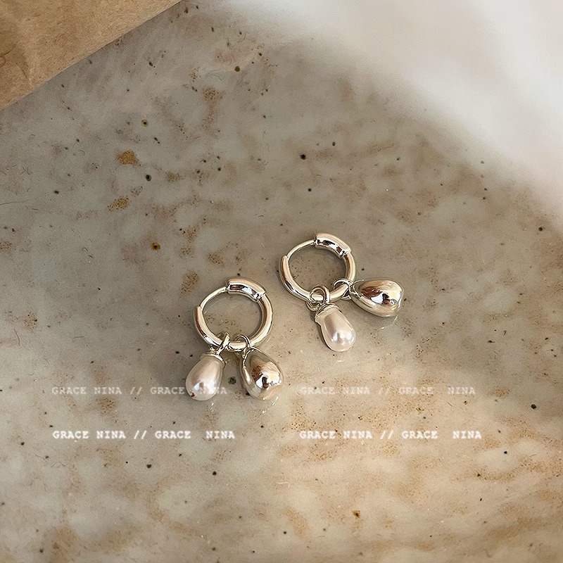 Brincos pendentes com pérolas gentle ouni para mulher conjunto_voghion.com