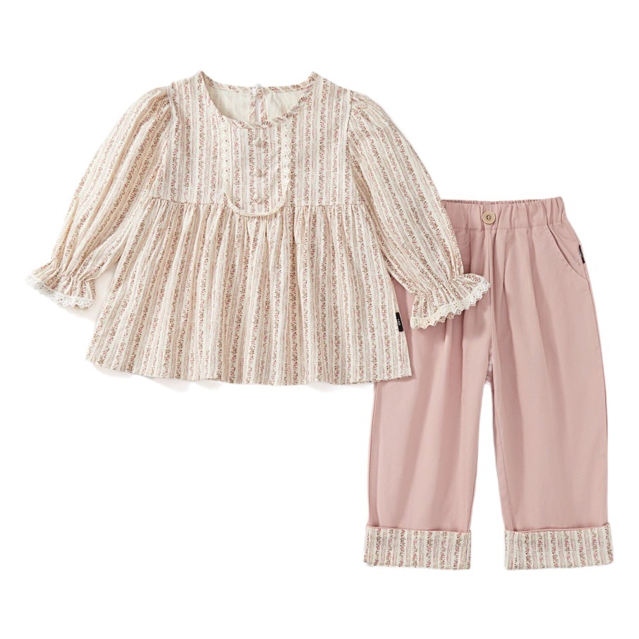 JERA ropa para niños camisa de estilo de corte de las niñas 2024 primavera nuevo estilo francés para niños camisa de muñeca floral para niños