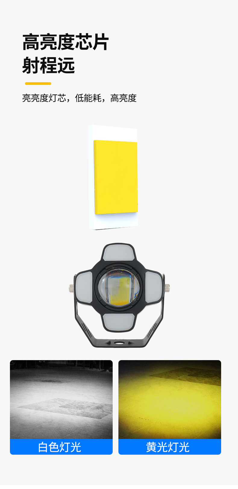 Cross-border motorcycle spotlight, single-eye spotlight, far and near yellow-white light headlight for electric vehicles